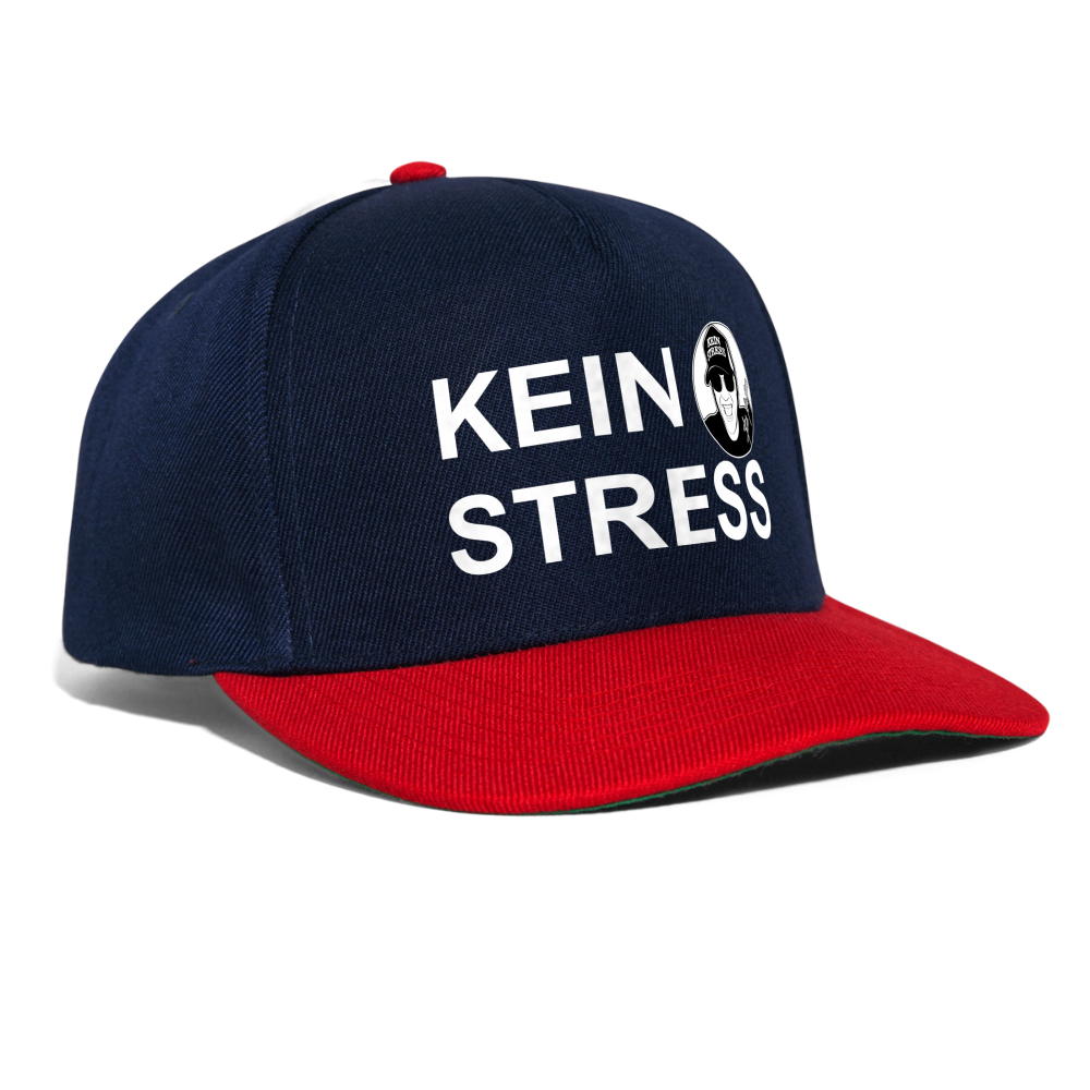 Boscho Kein Stress ® Snapback Cap weißer Text / weißes Logo - Navy/Rot