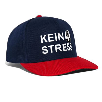 Boscho Kein Stress ® Snapback Cap weißer Text / weißes Logo - Navy/Rot