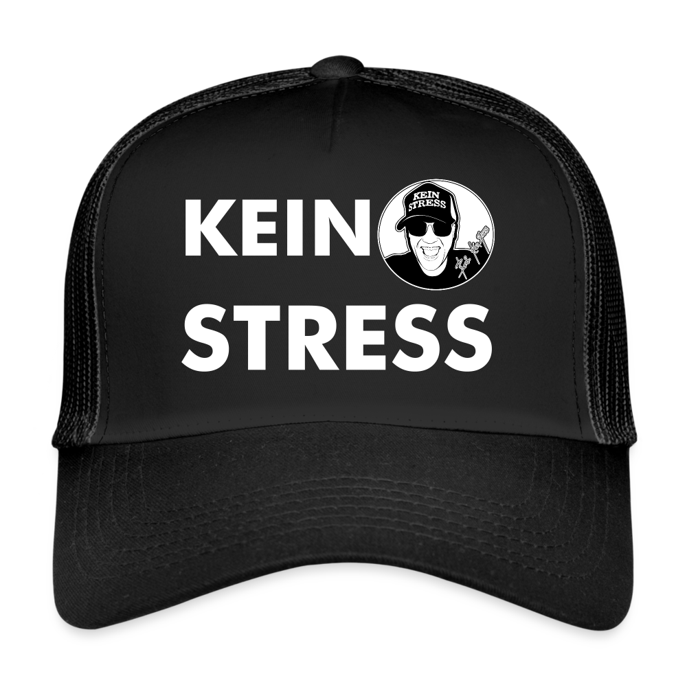 Boscho Kein Stress ® Trucker Cap schwarz Text mit Logo in weiß - Schwarz/Schwarz