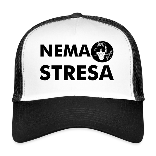 Boscho Kein Stress ® Trucker Cap Text Kroatisch mit Logo NEMA STRESA - Weiß/Schwarz