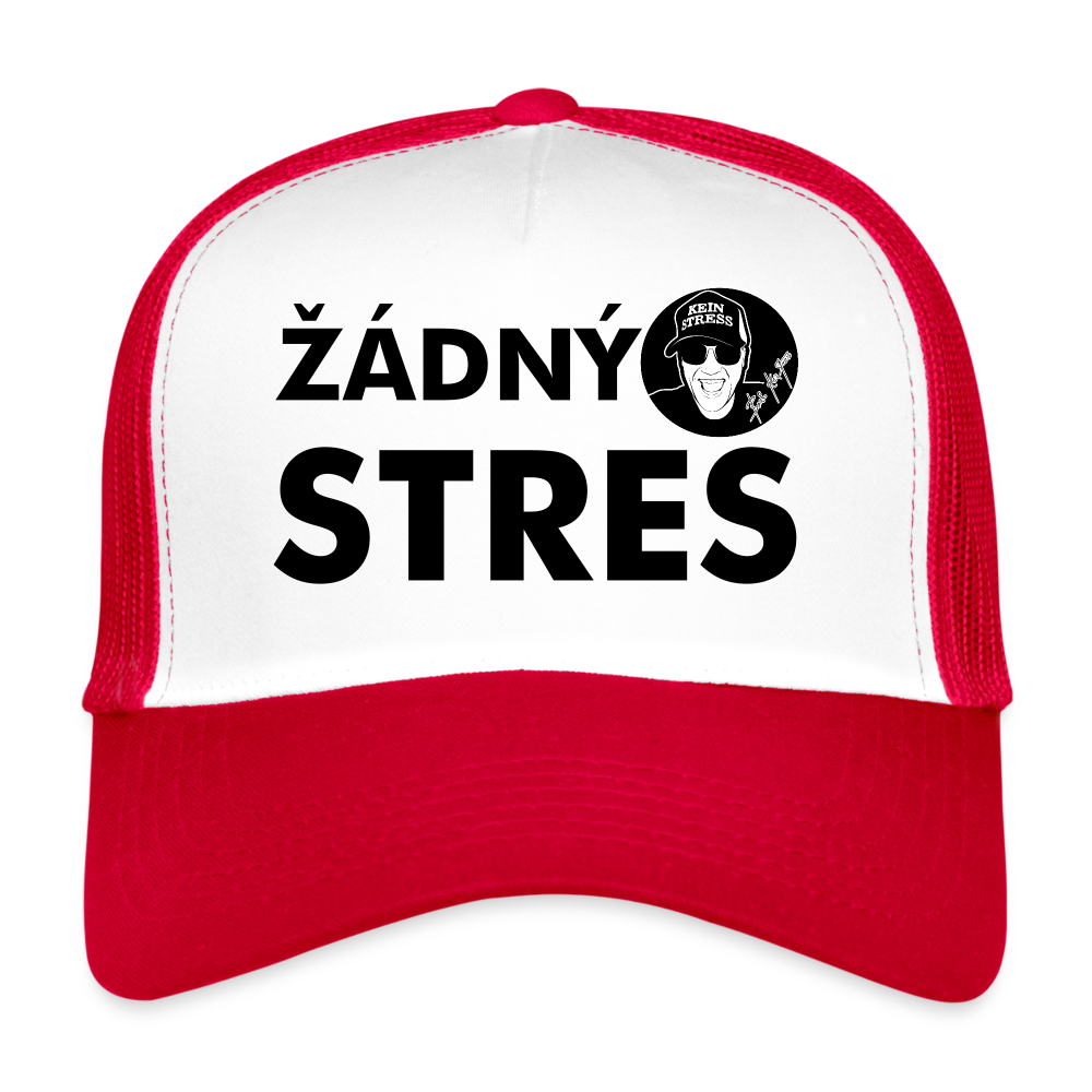 Boscho Kein Stress ® Trucker Cap Text Tschechisch mit Logo ŽÁDNÝ STRES - Weiß/Rot