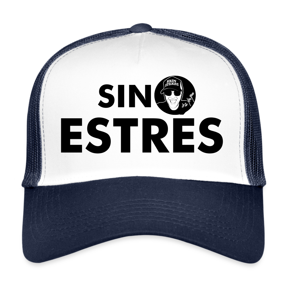 Boscho Kein Stress ® Trucker Cap Text Spanisch mit Logo SIN ESTRÉS - Weiß/Navy