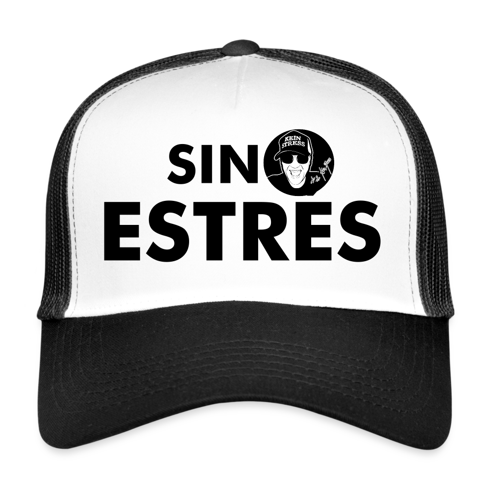 Boscho Kein Stress ® Trucker Cap Text Spanisch mit Logo SIN ESTRÉS - Weiß/Schwarz