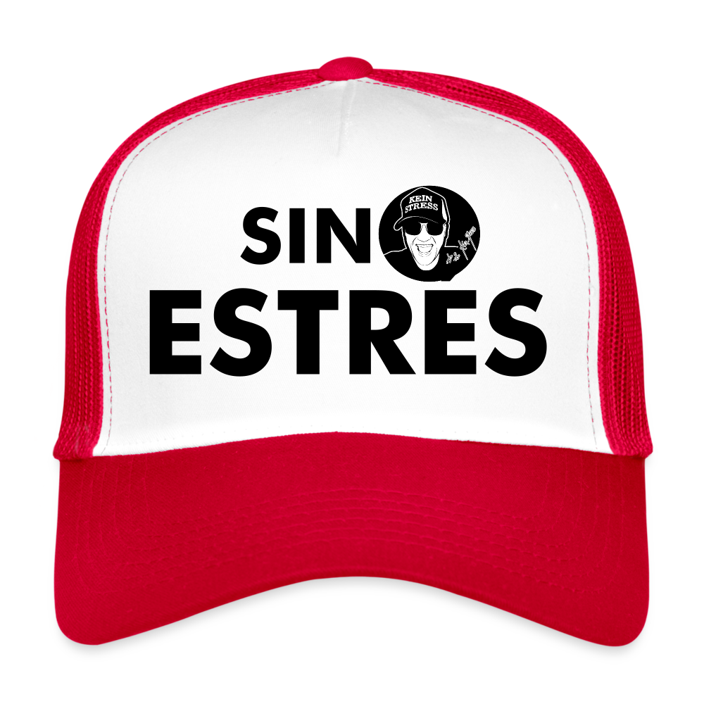 Boscho Kein Stress ® Trucker Cap Text Spanisch mit Logo SIN ESTRÉS - Weiß/Rot