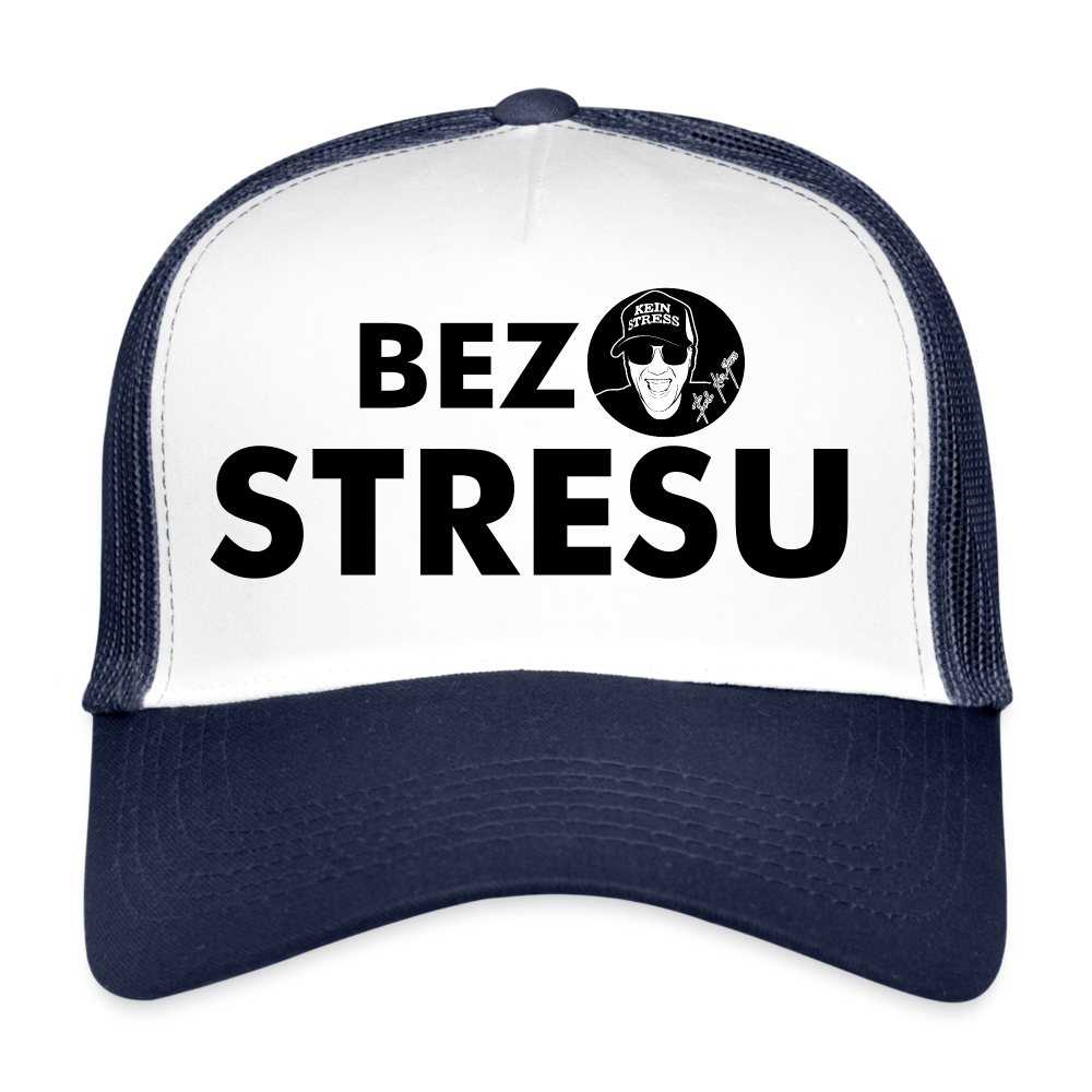 Boscho Kein Stress ® Trucker Cap Text Polnisch mit Logo BEZ STRESU - Weiß/Navy