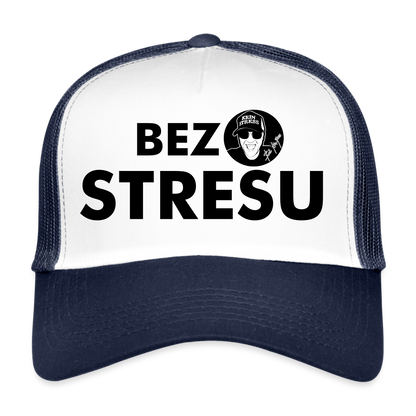 Boscho Kein Stress ® Trucker Cap Text Polnisch mit Logo BEZ STRESU - Weiß/Navy