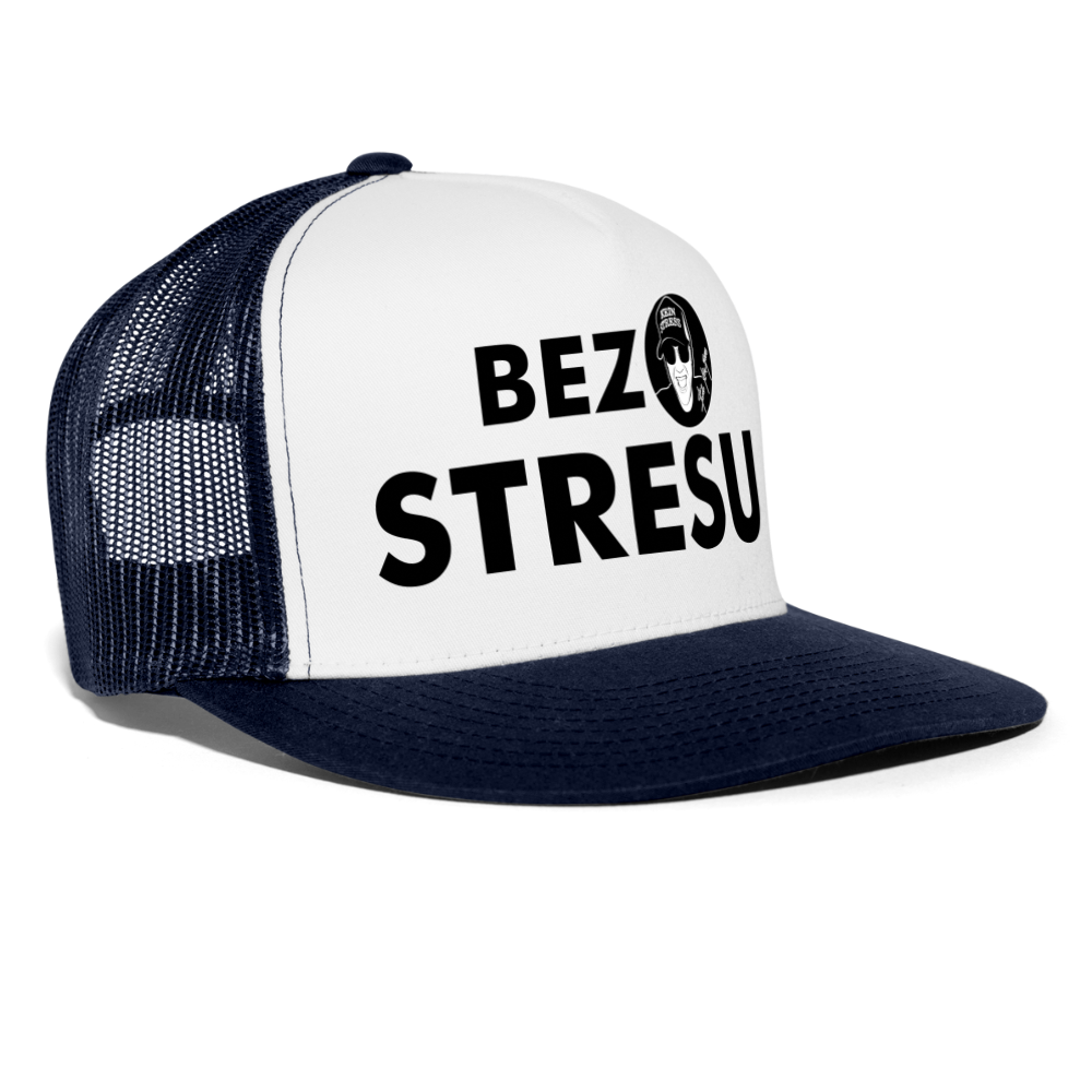 Boscho Kein Stress ® Trucker Cap Text Polnisch mit Logo BEZ STRESU - Weiß/Navy