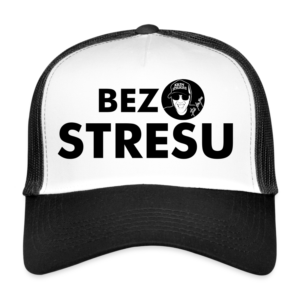 Boscho Kein Stress ® Trucker Cap Text Polnisch mit Logo BEZ STRESU - Weiß/Schwarz