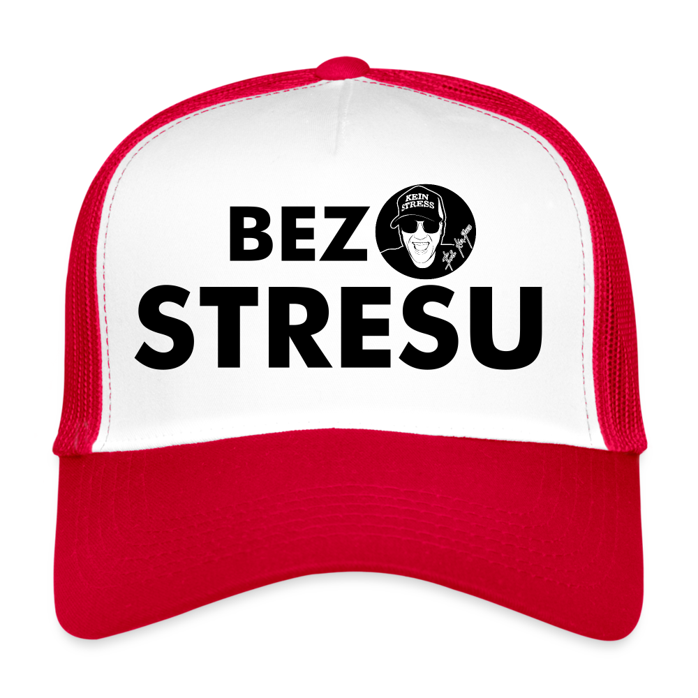 Boscho Kein Stress ® Trucker Cap Text Polnisch mit Logo BEZ STRESU - Weiß/Rot