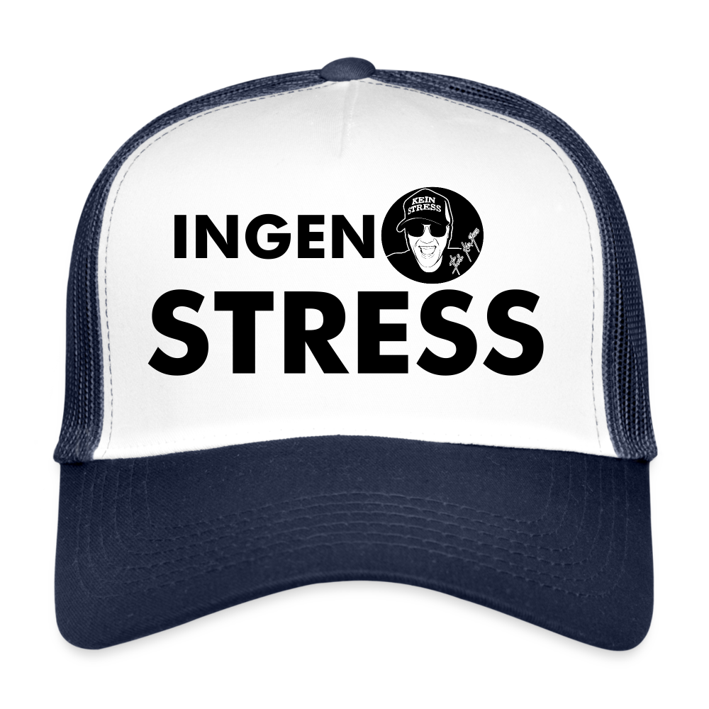Boscho Kein Stress ® Trucker Cap Text Schwedisch mit Logo INGEN STRESS - Weiß/Navy