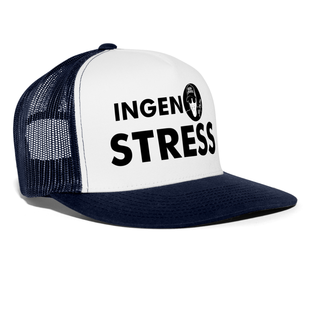 Boscho Kein Stress ® Trucker Cap Text Schwedisch mit Logo INGEN STRESS - Weiß/Navy