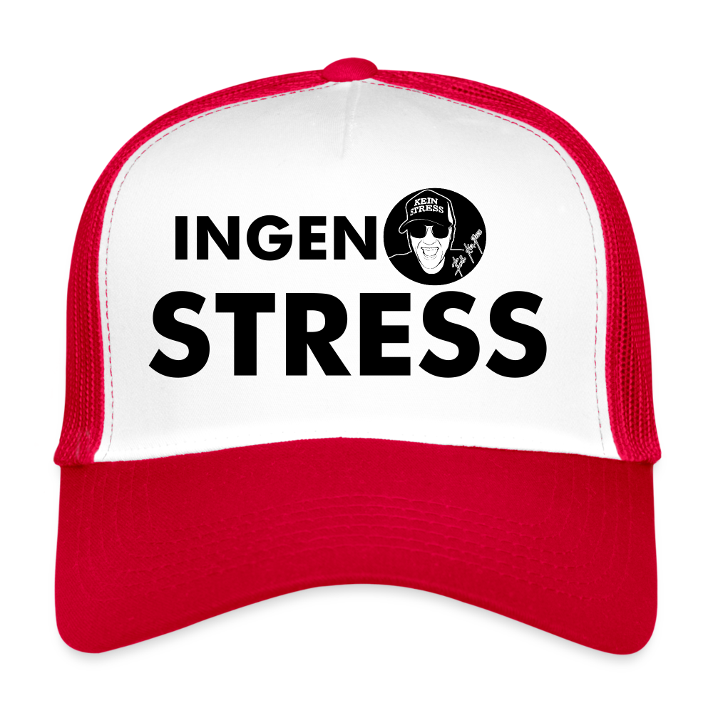 Boscho Kein Stress ® Trucker Cap Text Schwedisch mit Logo INGEN STRESS - Weiß/Rot
