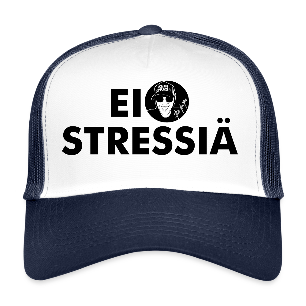 Boscho Kein Stress ® Trucker Cap Text Finnisch mit Logo EI STRESSIÄ - Weiß/Navy
