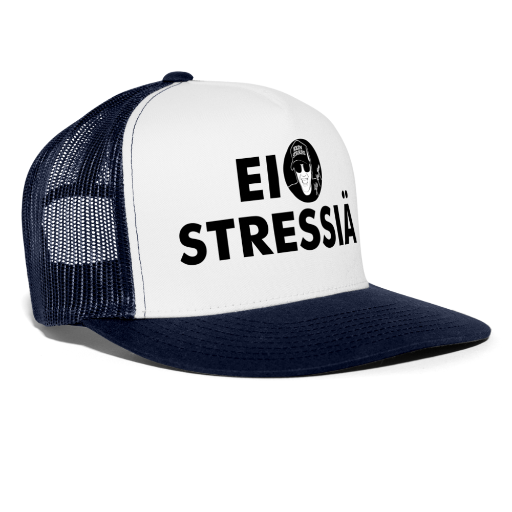 Boscho Kein Stress ® Trucker Cap Text Finnisch mit Logo EI STRESSIÄ - Weiß/Navy