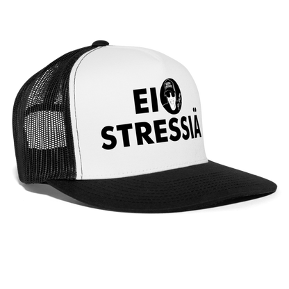 Boscho Kein Stress ® Trucker Cap Text Finnisch mit Logo EI STRESSIÄ - Weiß/Schwarz