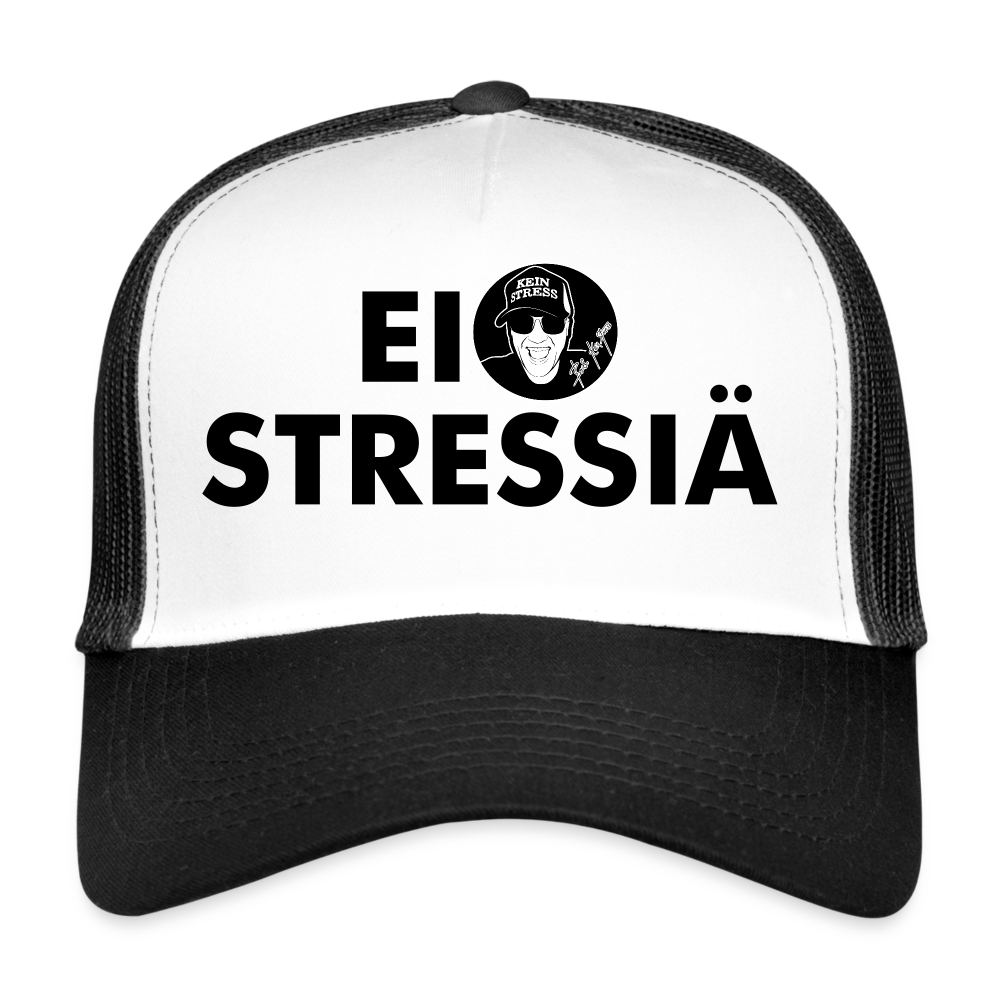 Boscho Kein Stress ® Trucker Cap Text Finnisch mit Logo EI STRESSIÄ - Weiß/Schwarz