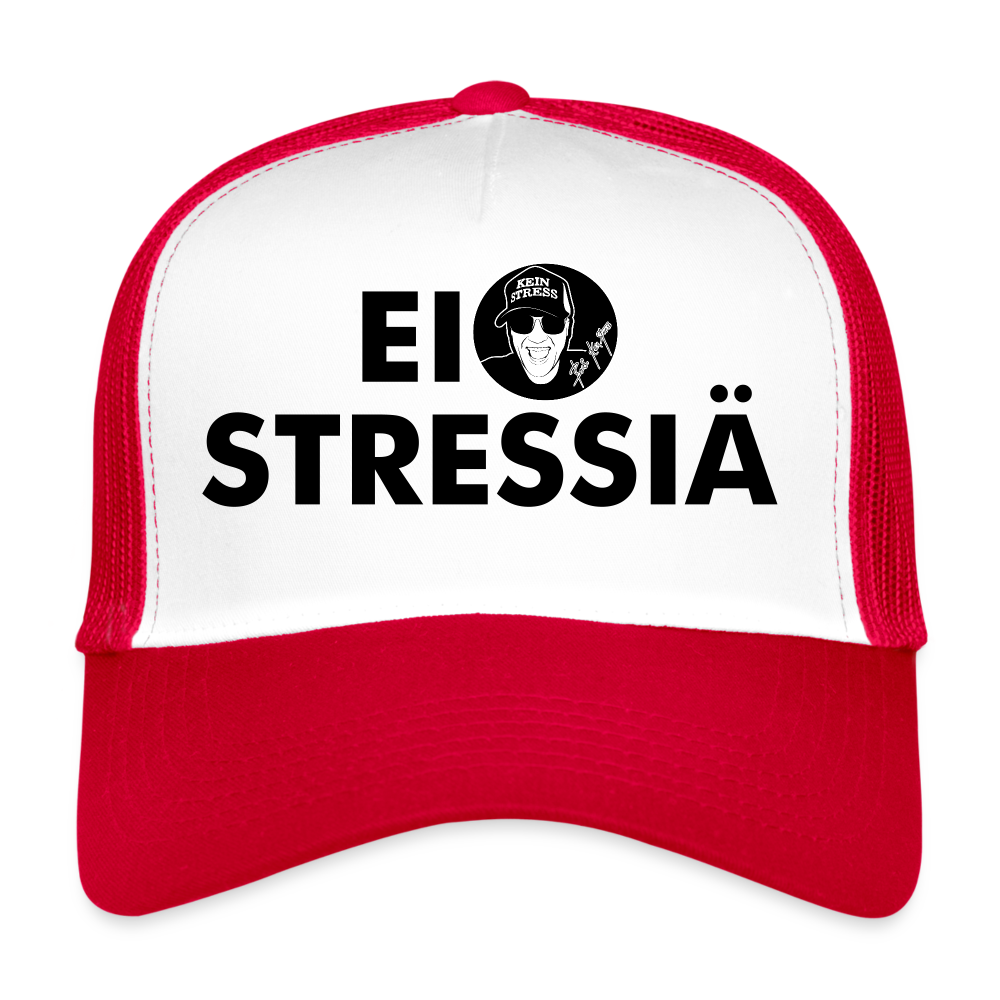 Boscho Kein Stress ® Trucker Cap Text Finnisch mit Logo EI STRESSIÄ - Weiß/Rot