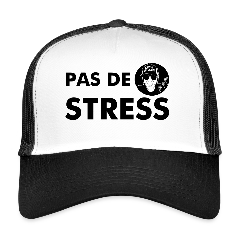 Boscho Kein Stress ® Trucker Cap Text Französisch mit Logo PAS DE STRESS - Weiß/Schwarz