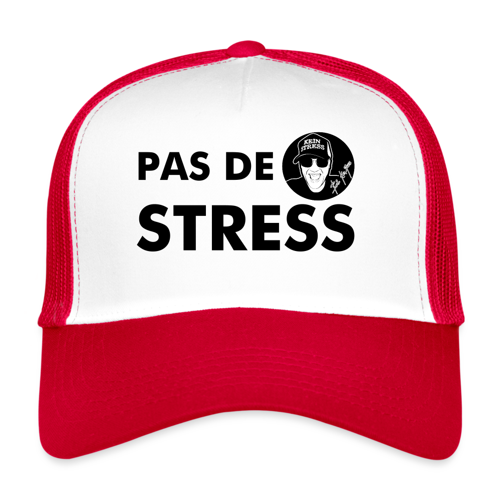 Boscho Kein Stress ® Trucker Cap Text Französisch mit Logo PAS DE STRESS - Weiß/Rot