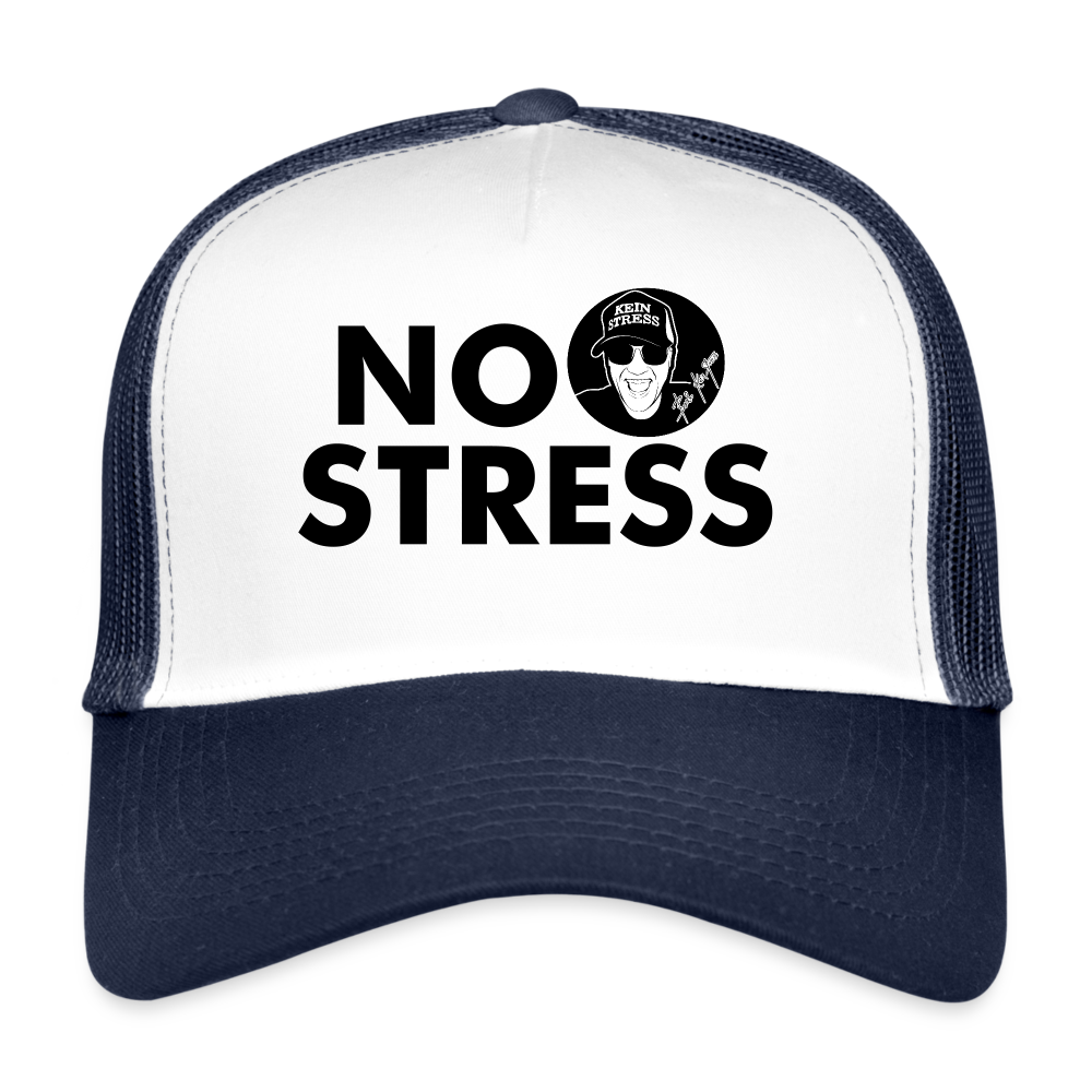 Boscho Kein Stress ® Trucker Cap Text Englisch mit Logo NO STRESS - Weiß/Navy