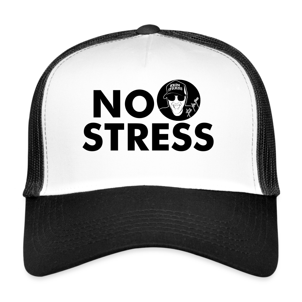 Boscho Kein Stress ® Trucker Cap Text Englisch mit Logo NO STRESS - Weiß/Schwarz