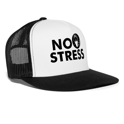 Boscho Kein Stress ® Trucker Cap Text Englisch mit Logo NO STRESS - Weiß/Schwarz