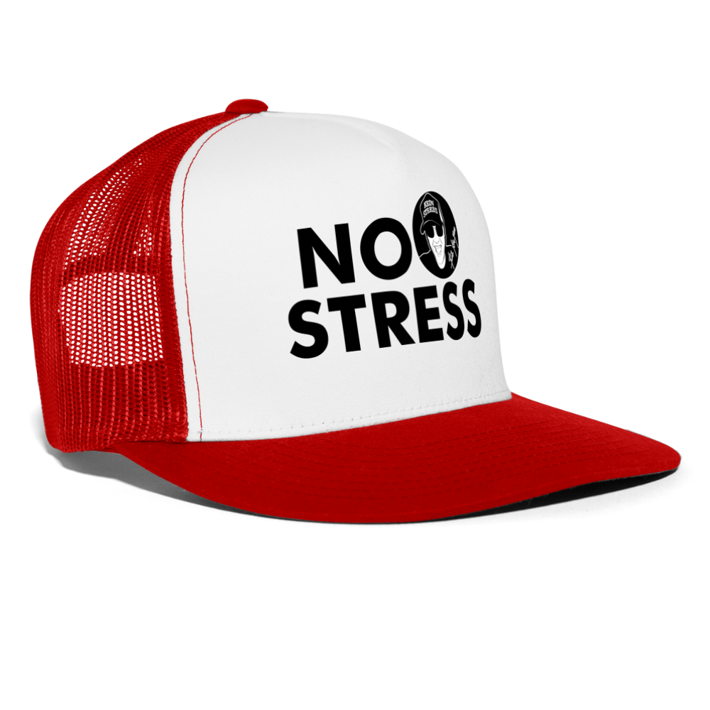Boscho Kein Stress ® Trucker Cap Text Englisch mit Logo NO STRESS - Weiß/Rot