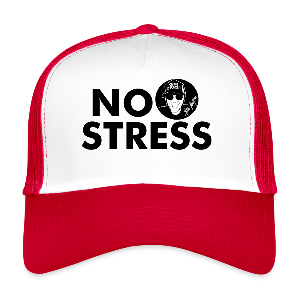 Boscho Kein Stress ® Trucker Cap Text Englisch mit Logo NO STRESS - Weiß/Rot