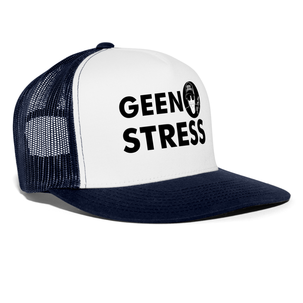 Boscho Kein Stress ® Trucker Cap Text Niederländisch mit Logo GEEN STRESS - Weiß/Navy