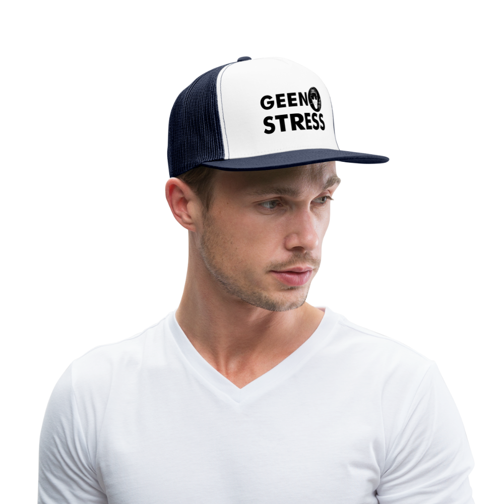 Boscho Kein Stress ® Trucker Cap Text Niederländisch mit Logo GEEN STRESS - Weiß/Navy