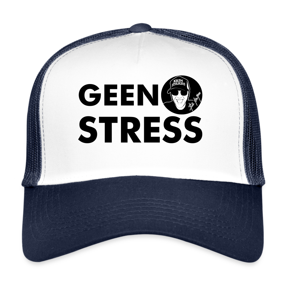 Boscho Kein Stress ® Trucker Cap Text Niederländisch mit Logo GEEN STRESS - Weiß/Navy