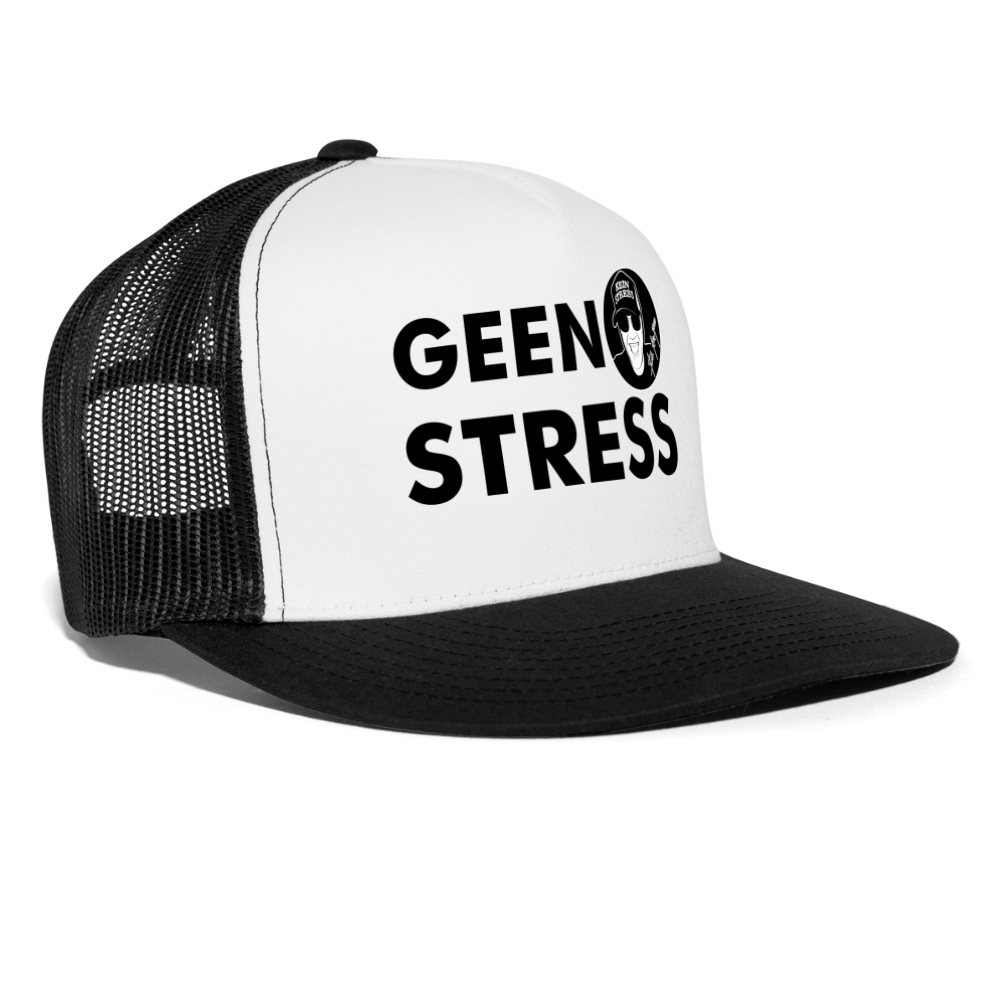 Boscho Kein Stress ® Trucker Cap Text Niederländisch mit Logo GEEN STRESS - Weiß/Schwarz