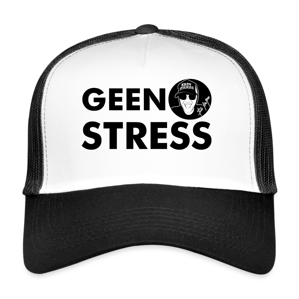 Boscho Kein Stress ® Trucker Cap Text Niederländisch mit Logo GEEN STRESS - Weiß/Schwarz