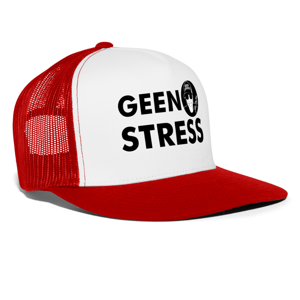 Boscho Kein Stress ® Trucker Cap Text Niederländisch mit Logo GEEN STRESS - Weiß/Rot