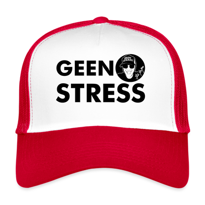 Boscho Kein Stress ® Trucker Cap Text Niederländisch mit Logo GEEN STRESS - Weiß/Rot