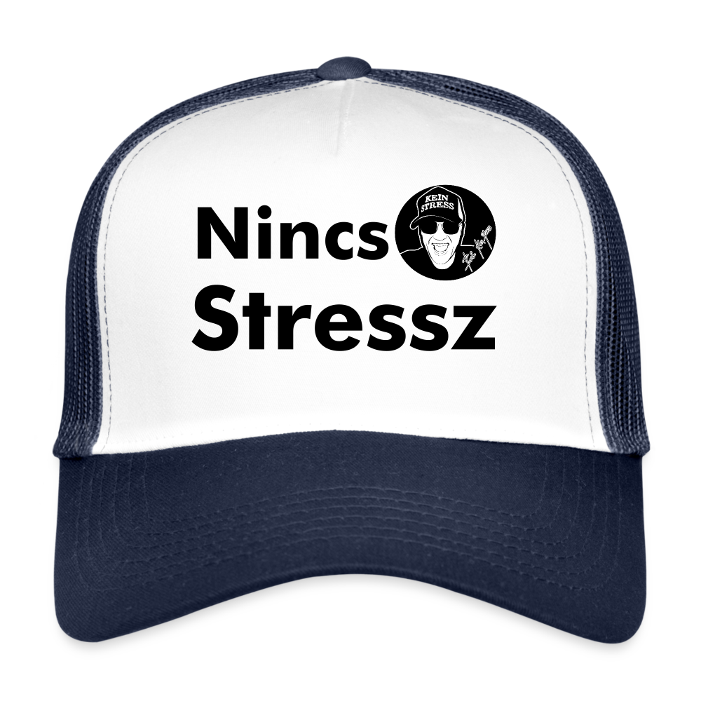 Boscho Kein Stress ® Trucker Cap Text Ungarisch mit Logo Nincs Stressz - Weiß/Navy