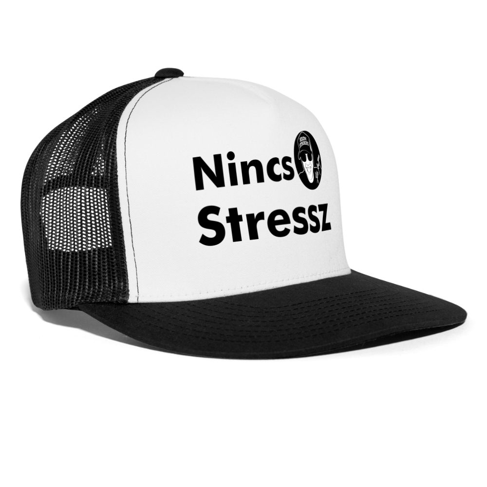 Boscho Kein Stress ® Trucker Cap Text Ungarisch mit Logo Nincs Stressz - Weiß/Schwarz