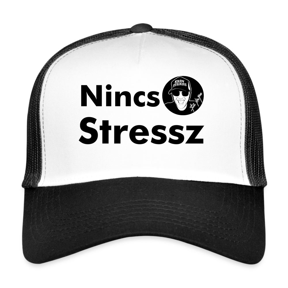 Boscho Kein Stress ® Trucker Cap Text Ungarisch mit Logo Nincs Stressz - Weiß/Schwarz