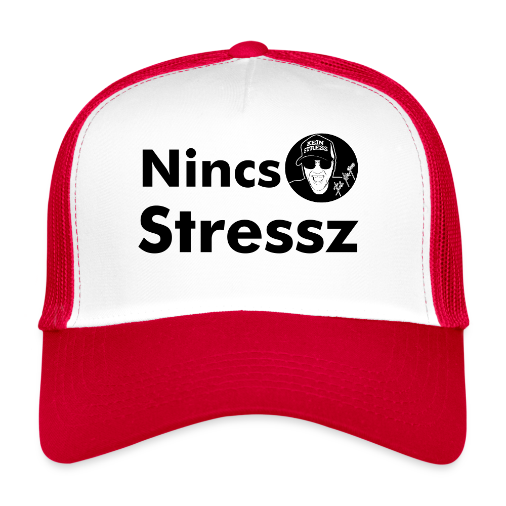Boscho Kein Stress ® Trucker Cap Text Ungarisch mit Logo Nincs Stressz - Weiß/Rot