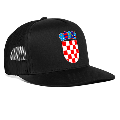 Trucker Cap mit Kroatien Hrvatska Wappen - Schwarz/Schwarz