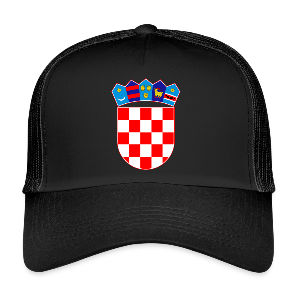 Trucker Cap mit Kroatien Hrvatska Wappen - Schwarz/Schwarz