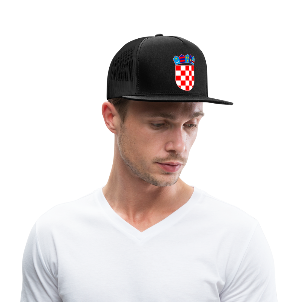 Trucker Cap mit Kroatien Hrvatska Wappen - Schwarz/Schwarz