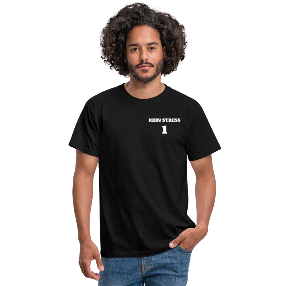 Boscho Kein Stress ® Männer T-Shirt Kein Stress 1 vorne mit Logo auf Rücken - Schwarz