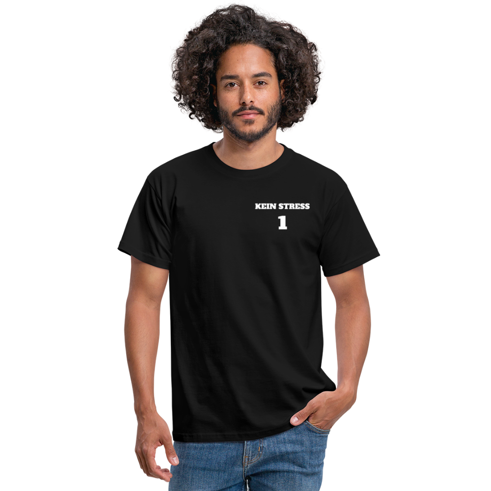 Boscho Kein Stress ® Männer T-Shirt Limited Edition Kein Stress 1 vorne mit Logo auf Rücken und Ärmel schwarz - Schwarz