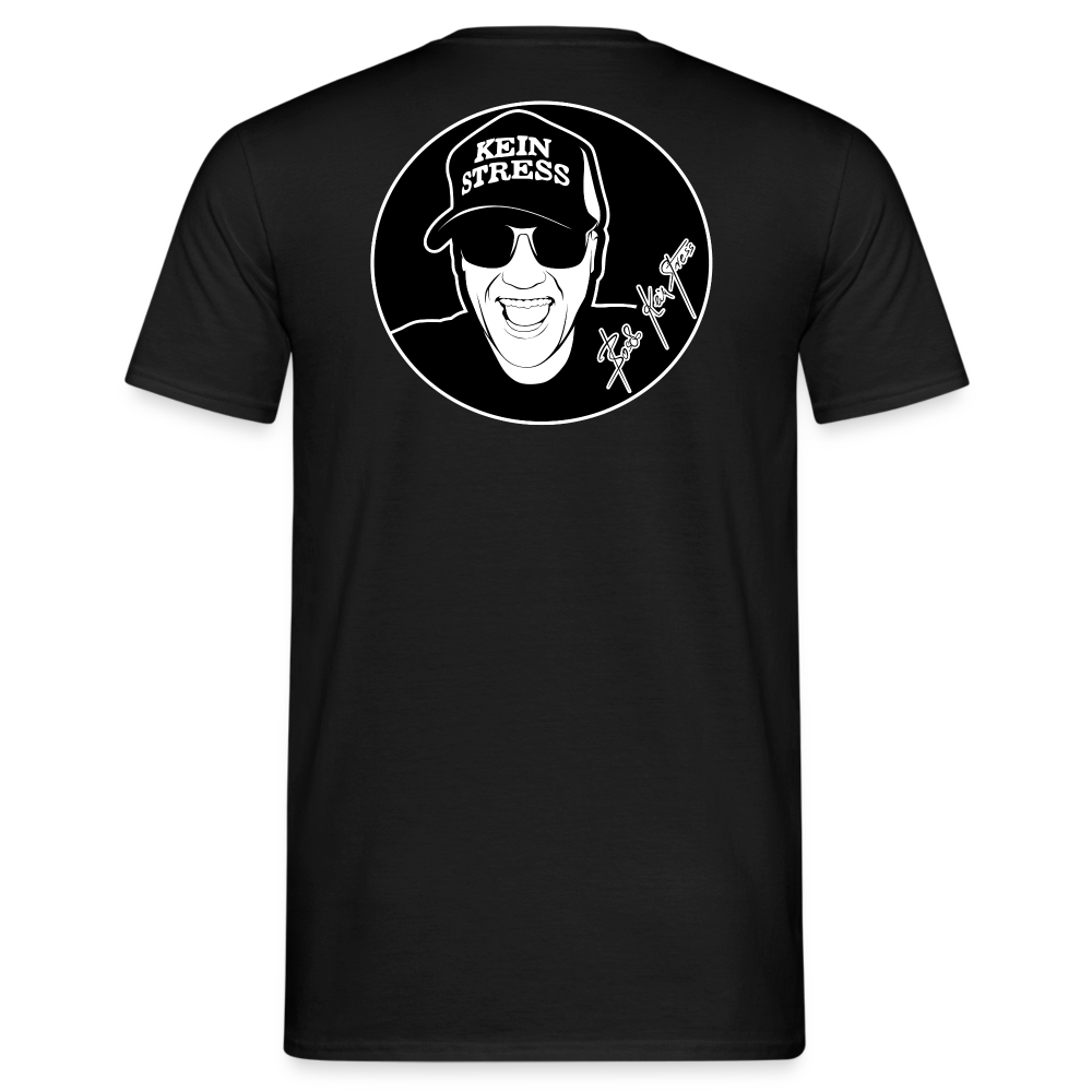 Boscho Kein Stress ® Männer T-Shirt Limited Edition Kein Stress 1 vorne mit Logo auf Rücken und Ärmel schwarz - Schwarz