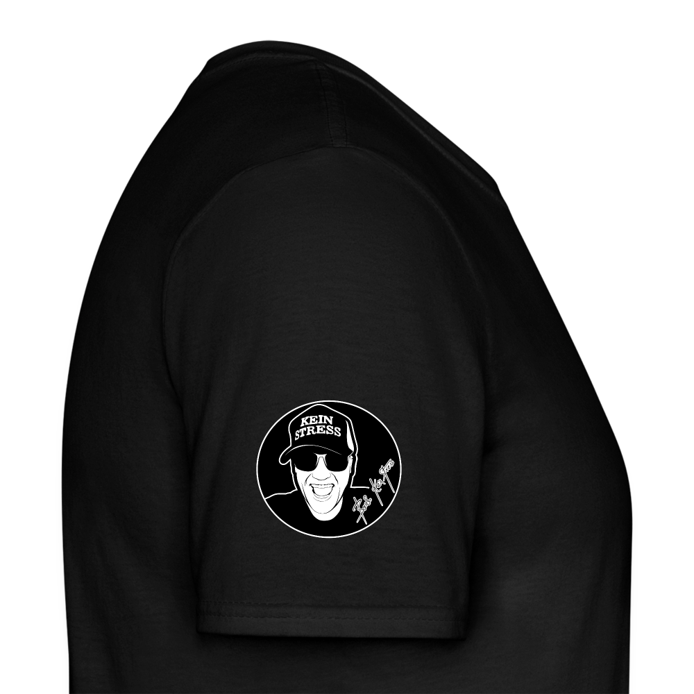 Boscho Kein Stress ® Männer T-Shirt Limited Edition Kein Stress 1 vorne mit Logo auf Rücken und Ärmel schwarz - Schwarz