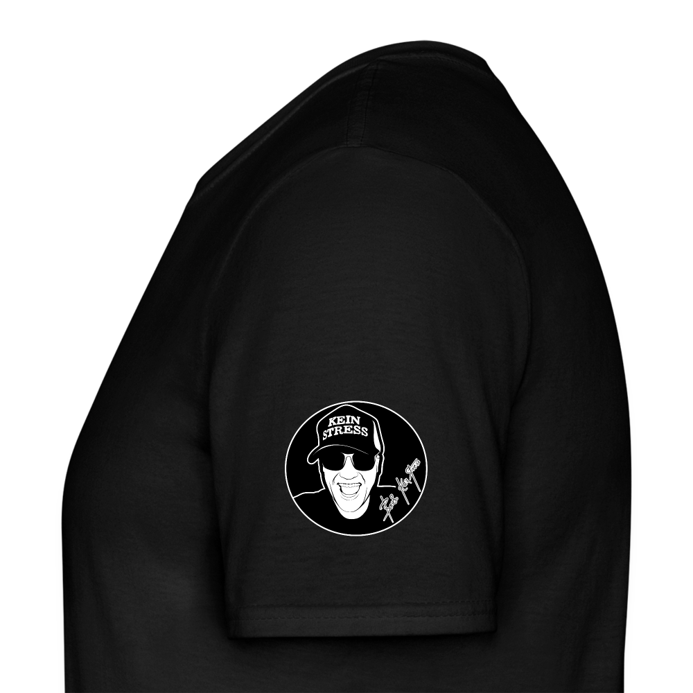 Boscho Kein Stress ® Männer T-Shirt Limited Edition Kein Stress 1 vorne mit Logo auf Rücken und Ärmel schwarz - Schwarz
