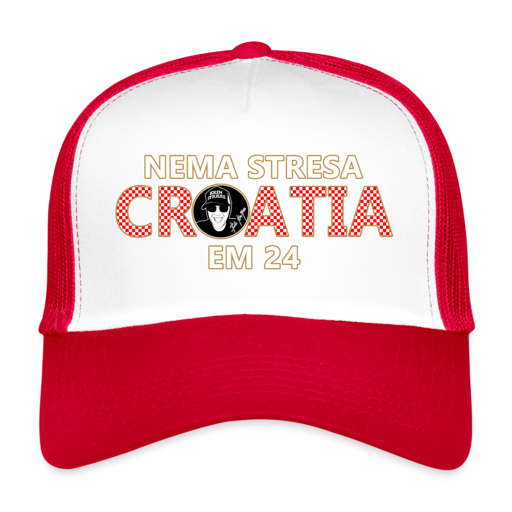 Boscho Kein Stress ® Trucker Cap EM 2024 Text Kroatisch mit Logo NEMA STRESA - Weiß/Rot