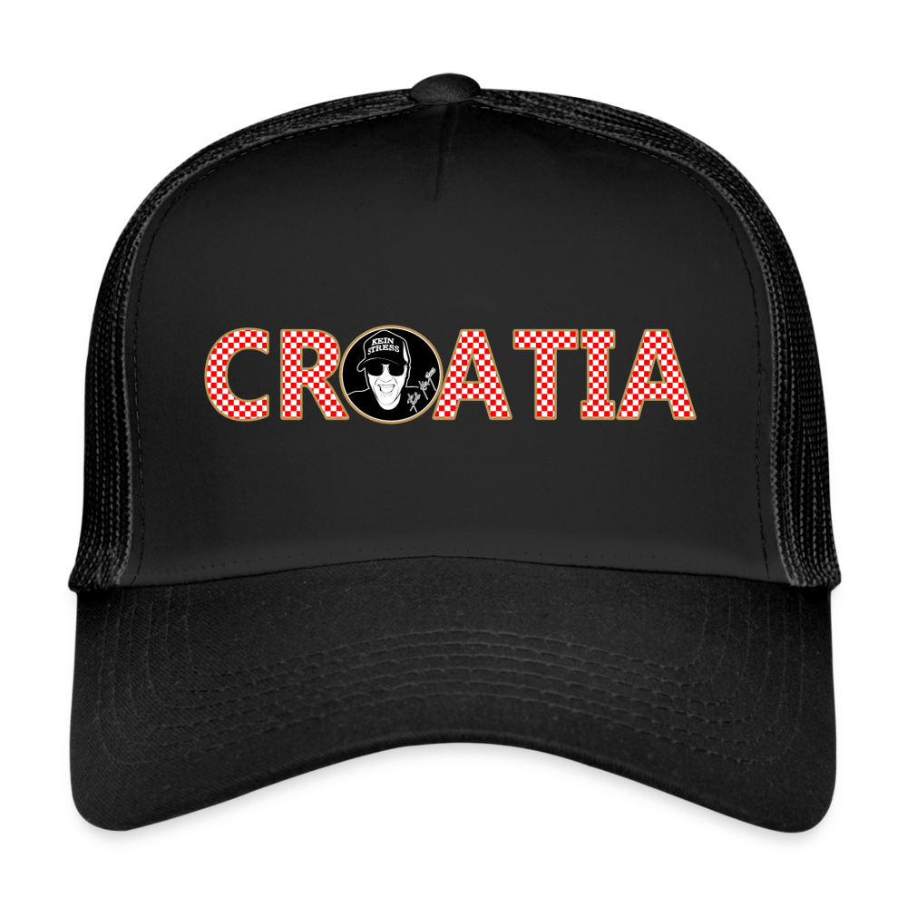 Boscho Kein Stress ® Trucker Cap CROATIA mit Logo - Schwarz/Schwarz