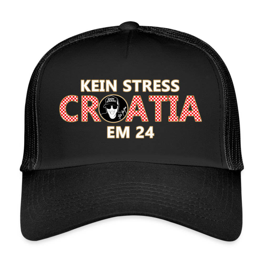 Boscho Kein Stress ® Trucker Cap EM 2024 Text Deutsch mit Logo KEIN STRESS - Schwarz/Schwarz